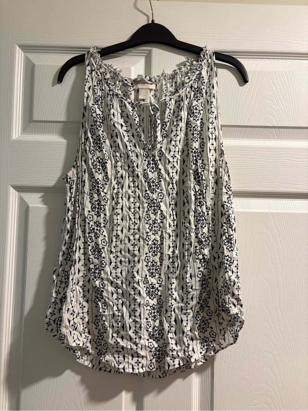 LOFT White Tank Top with Black Floral Print